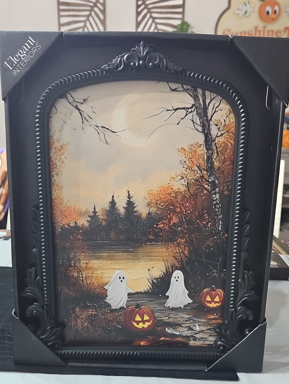 New! Halloween Ghosts Lake Forest Framed Canvas Wall Art 11"x15"
